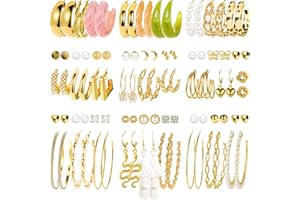 FAXHION 45 Pairs Gold Hoop Earrings for Girls Women, Chunky Twisted Small Big Hoops Earring Packs Set, Earrings for women multipack, Fashion Trendy Earrings Jewelry for Birthday Party Christmas Gift