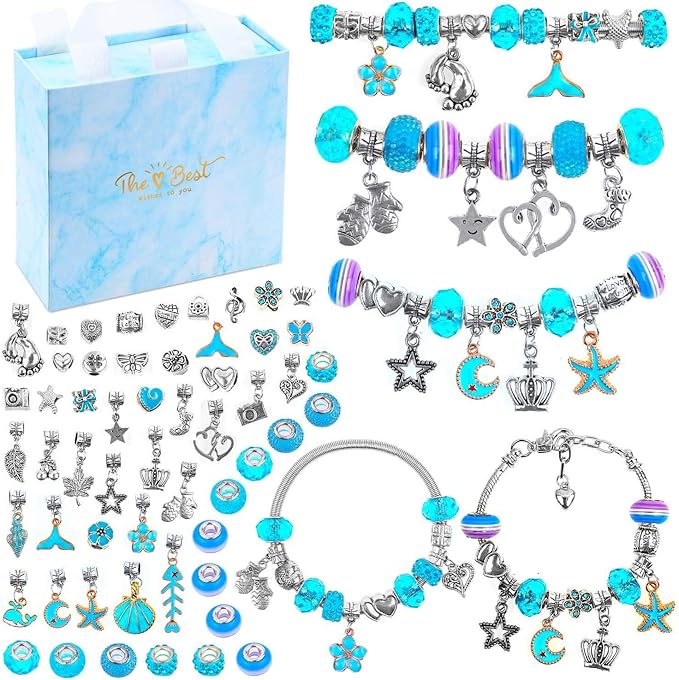 Charm Bracelets Kit for Girls, Flasoo 66 Pcs Jewelry Making Kit with