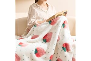 Bedsure Cute Strawberry Decor Throw Blanket Pink for Kids - Soft Fleece Throw Home Decor for Girls Women Teens as Birthday, GentleSoft Cozy Fruit Pattern Blankets for Couch Bed, 50x60