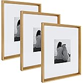 Kate and Laurel Calter Modern Wall Picture Frame Set, Gold 16x20 matted to 8x10, Pack of 3