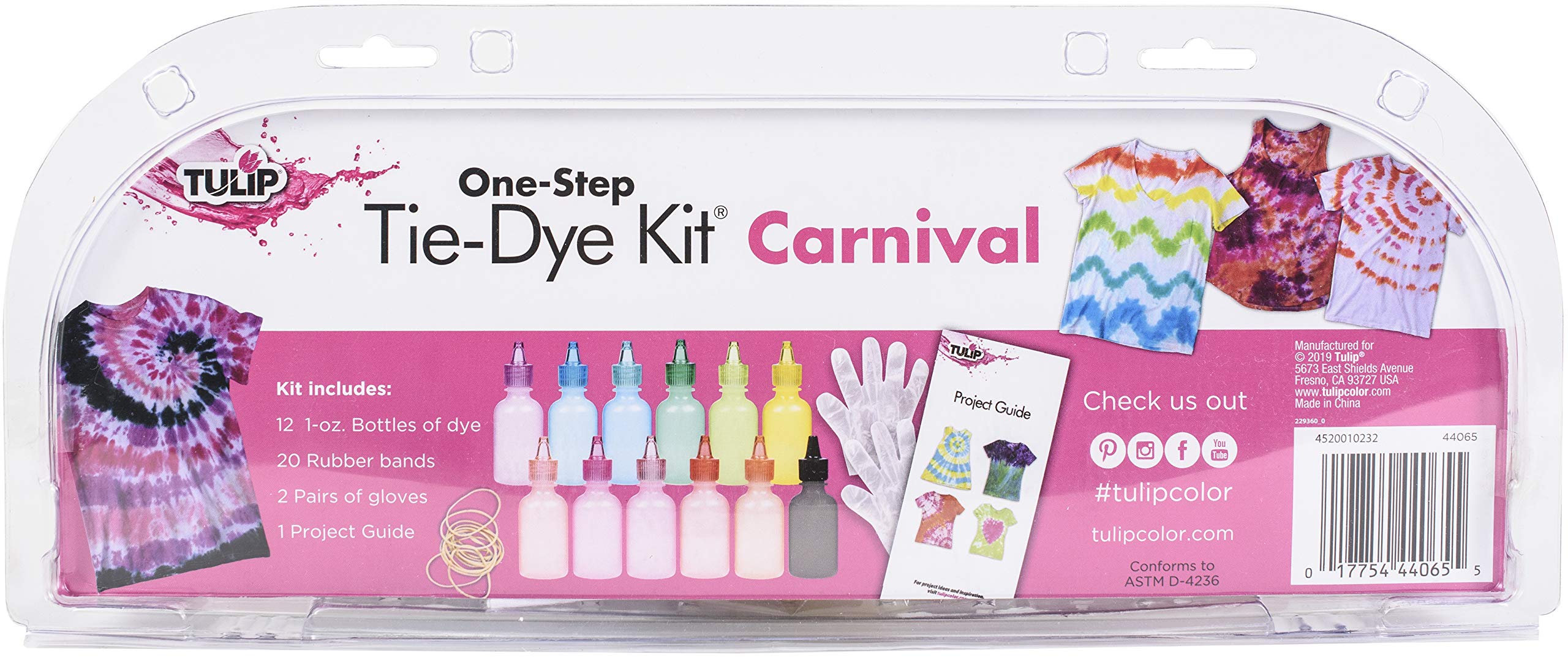 Tulip One-Step Tie-Dye Kit Carnival, Fun Party Activity, Birthday Gift, Fashion Art, Permanent & Vibrant Clothing Dye, Precision Tips, Easy Clean-up, 8 Fun Techniques Included, 12 Rainbow Colors