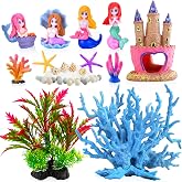 Kooterfun Mermaid's Castle Fish Tank Decorations-28pack Include Castle Hideout, Faux Coral,Starfish and Artificial Plastic Plants Aquarium D&eacute;cor Accessories for All Fish-Pink
