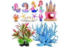 Kooterfun Mermaid's Castle Fish Tank Decorations-28pack Include Castle Hideout, Faux Coral,Starfish and Artificial Plastic Plants Aquarium Décor Accessories for All Fish-Pink