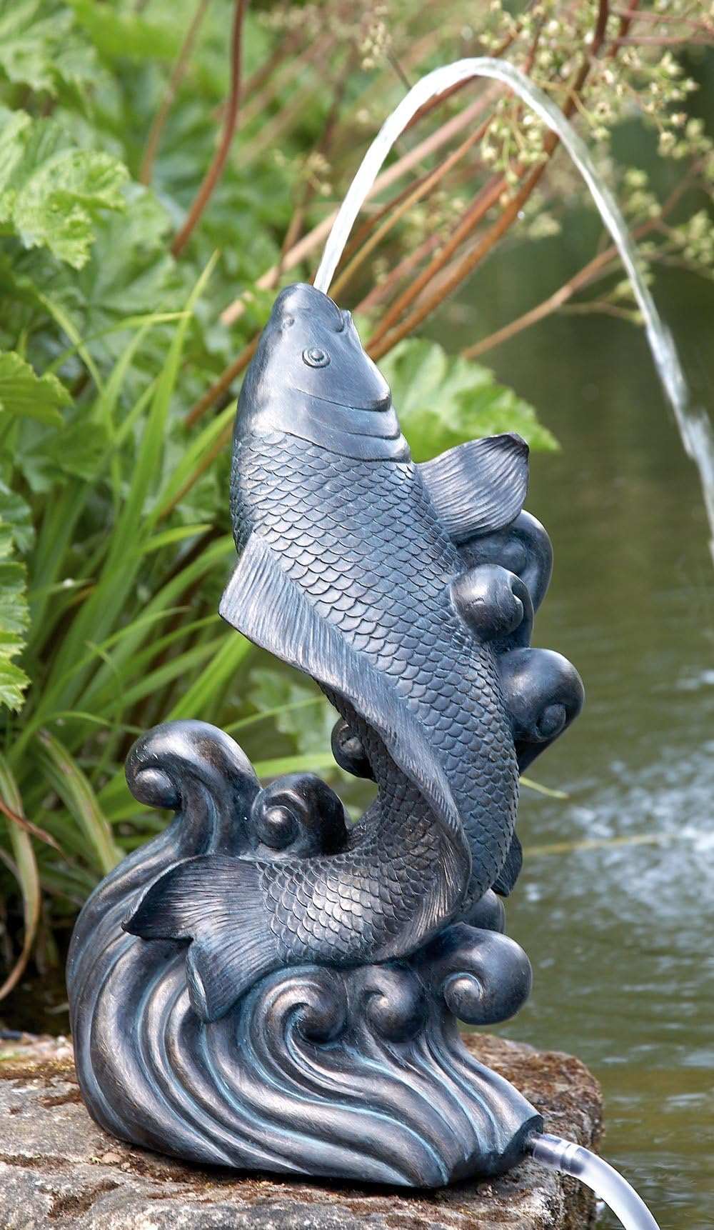 Bradshaws Dancing Koi Water Feature - Verdigris, 48cm, Frost Resistant