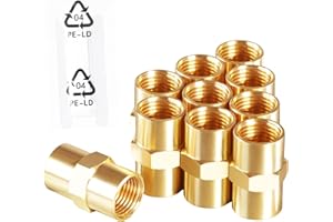 Msaeiqun 10PCS 1/8 Inch NPT Brass Hex Nipple Coupling Reducer Adapter Fittings 1/8" NPT Female to 1/8" NPT Female Thread Diameter Coupler Air Hose Pipe Fittings Adapter for Pipe Line/Oil/Gas