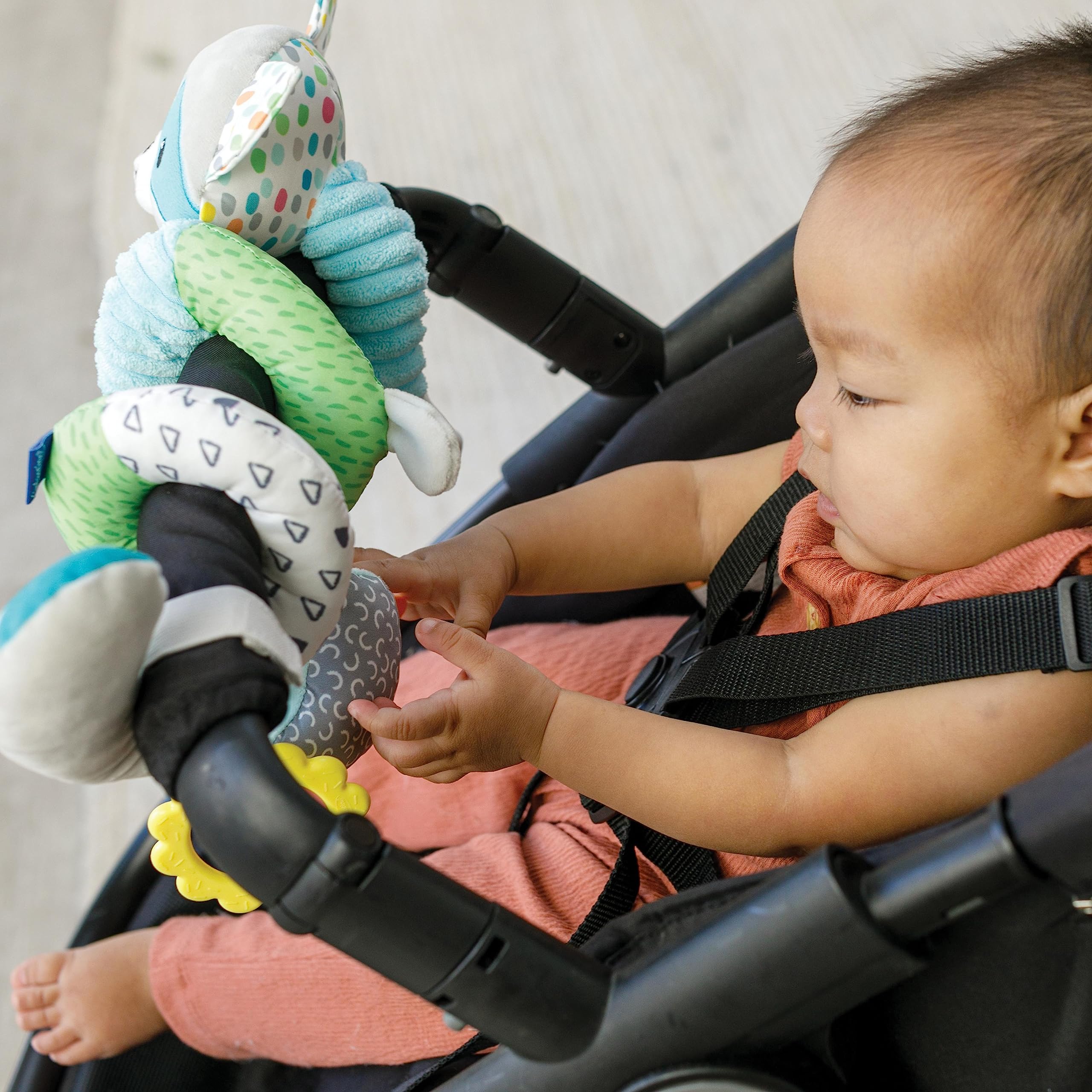 Infantino Spiral Activity Toy - Textured Play Activity Toy for Sensory Exploration and Engagement, Ages 0 and Up, Blue Raccoon