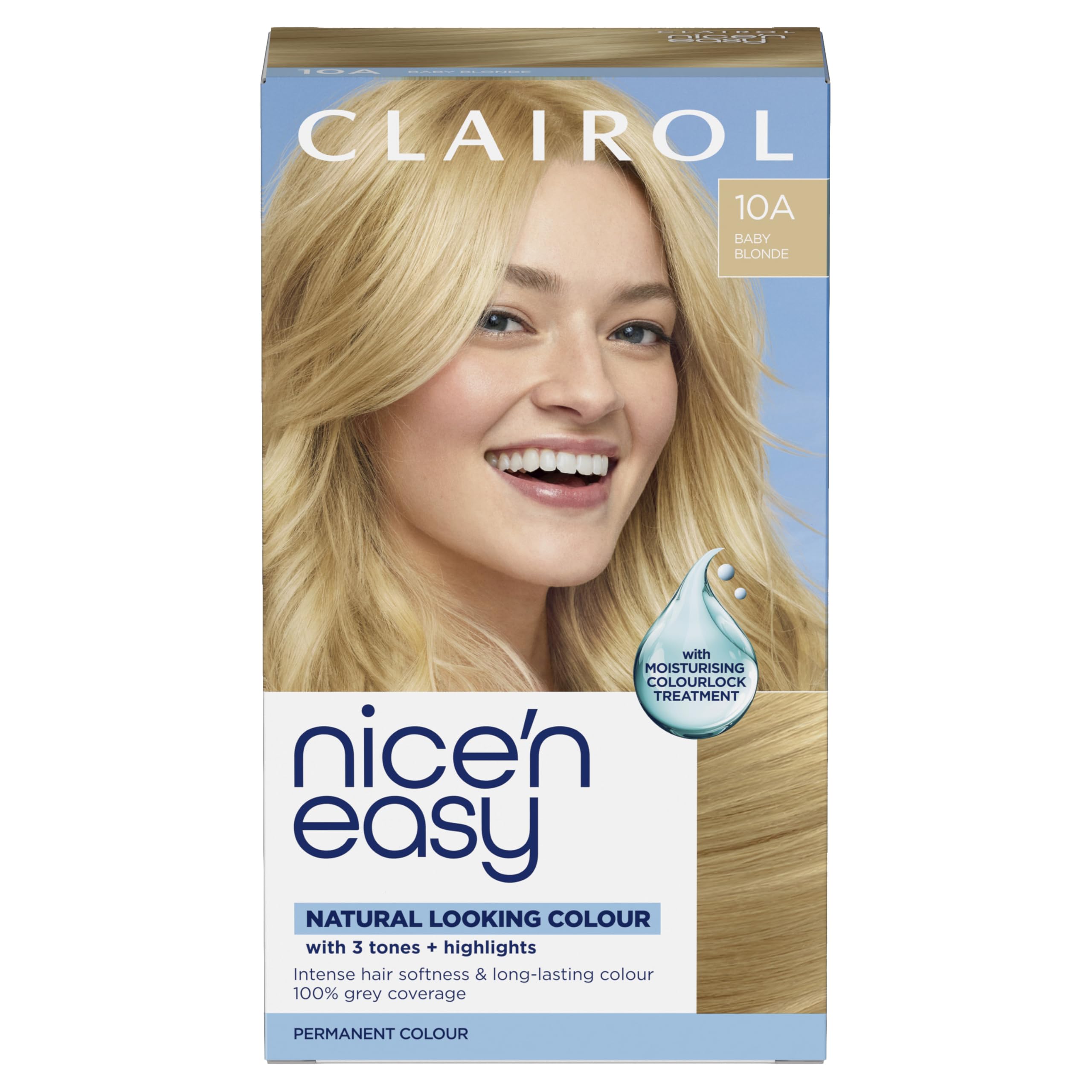 Clairol Nice'n Easy Crème Permanent Hair Dye, 10A Baby Blonde, 260g