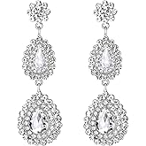 Flyonce Wedding Party Earrings for Brides Bridal, Sparkly Rhinestone Crystal Teardrop Long Dangle Earring Costume Jewelry for Women