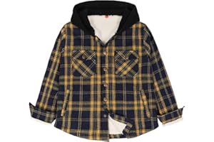 ZENTHACE Kids Boys Girls Sherpa Lined Flannel Shacket Jacket,Hooded Plaid Snap Shirt,Fall Winter Playwear