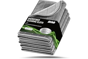 Airlab Carbon Microfiber Towels for Car Drying Window Glass Cleaner Magic Cleaning Cloth Auto Detailing Car Wipes Lint Free Rags Large Towel Interior Detailer, Pack of 4, 20" x 16", Grey