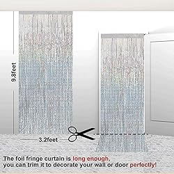 2 Pack 3.2 ft x 9.8 ft bling Silvery Tinsel Curtain