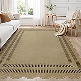 LORWER Washable Rug 5x7 Area Rugs for Living Room, Solid Brown Rug Non Slip Scalloped Throw Mat with Rubber Back, Soft Low Pile Carpet for Dining Room Bedroom Dorm Nursery