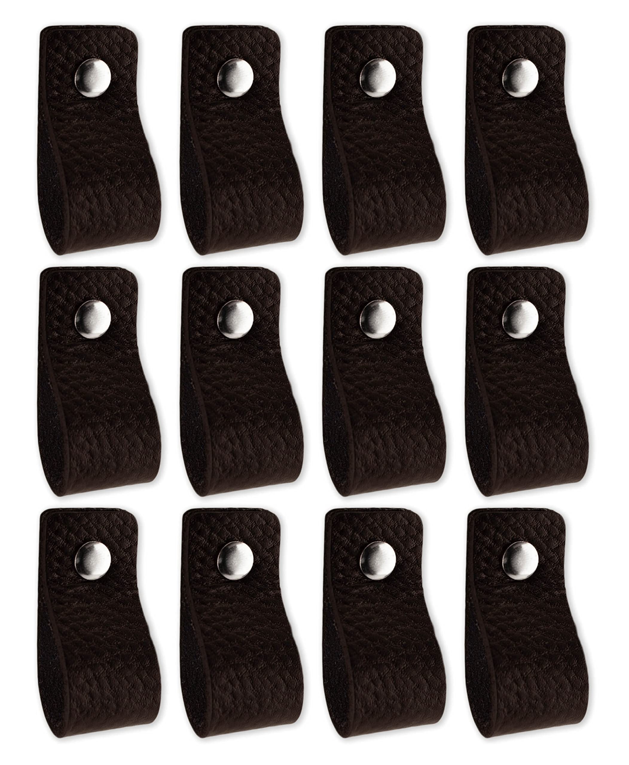 Brute Strength - Black Leather Cabinet Handles - 12.5 x 2.5 cm - 12 Pack - Rustic Style - Suitable for Kitchen, Bathroom, Dresser & More — image 1