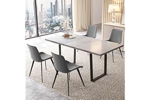 ZckyCine Modern Mid-Century Dining Table Set for 4-6 People Kitchen Dining Room Table Set Extendable Wood Dining Table and 4 Upholstered Chairs, Home Kitchen Furniture