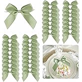 LiBongTa 3.5" Sage Green Bow Satin Pre-Tied Bows for Gift Wrapping, Small Bows for Crafts, Premade Bows, Candy Apple Bows, Twist Tie Bows for Cake Decorating, Party Favor, Wedding Decoration-36 Counts