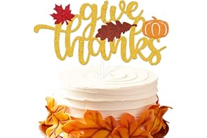 YOYMARR Give Thanks Cake Topper Autumn Fall Leaves Mantle Pumpkin Thanksgiving Day Festival Theme for Thankful Blessed Grateful/Happy Friends Giving/Happy Thanks Giving Party Supplies