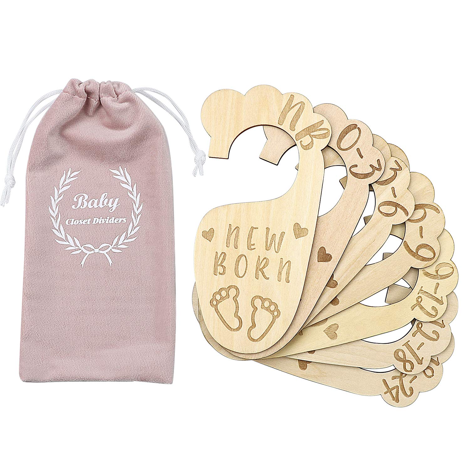 Premium Wood Baby Wardrobe Dividers,Set of 7,from Newborn to 24 Month,Baby Closet Organizers,Nursery Decor,Baby Clothes Organizers (Style 3)