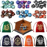 Grajar D&amp;D Dice Set with Characters Pattern Dice Pouches, 42 Pcs polyhedral dice Set, PU Leather and Velvet dice Tray for Dungeons and Dragons D&amp;D RPG MTG Table Games