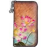 AEGGEAI Vintage Floral Leather Clutch Wallet for WomenCoin and Card Storage, Zipper Closure