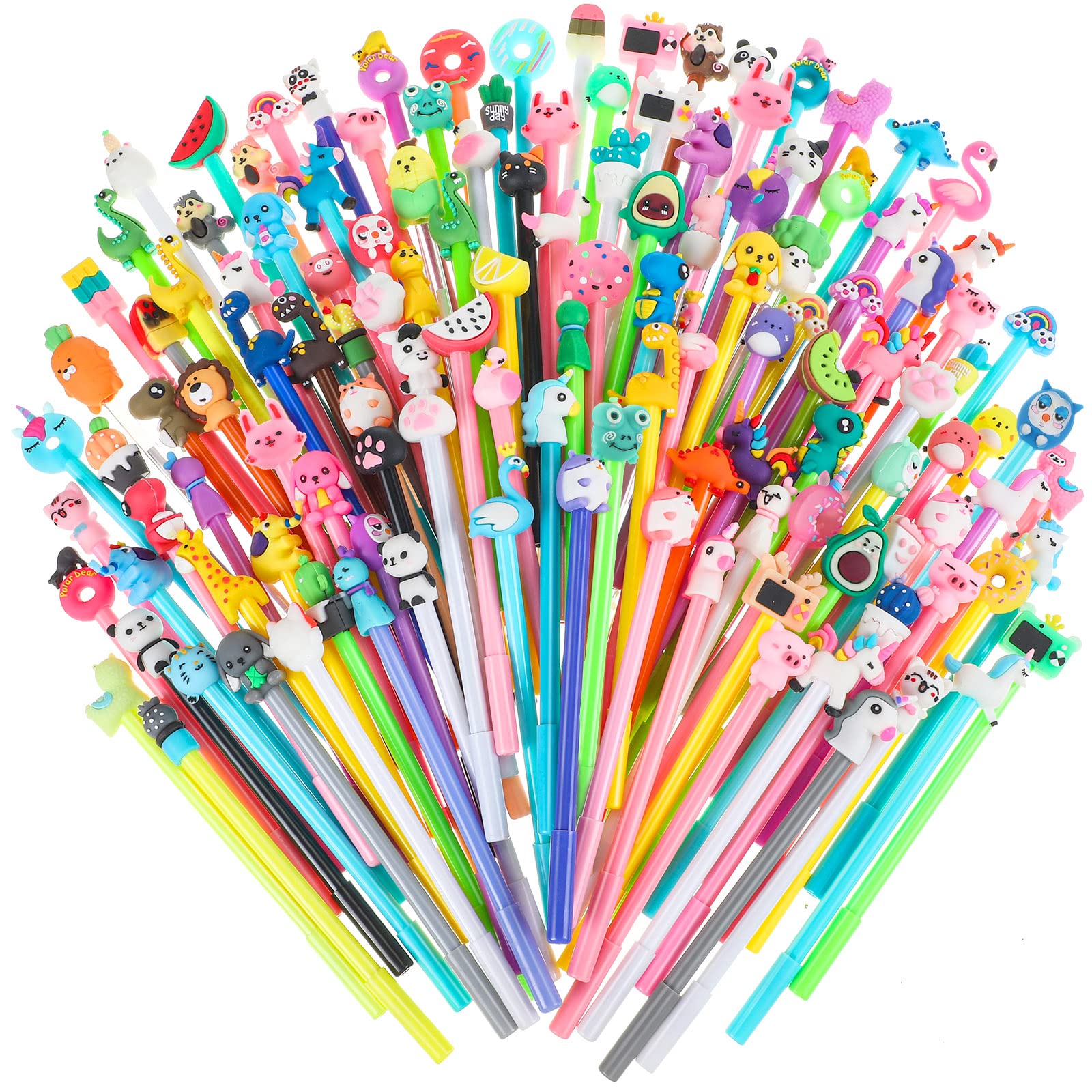 Photo 1 of 140-Piece Cute Gel Ink Pens - Black Ink Rollerball Pens for Students & Kids - Kawaii Cute Animal Designs
