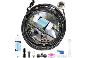 STRDFEVE Chicken Coop Misting Cooling System with Water Filter,33ft Misting Line,10 Brass Mist Nozzles,3/4" Adapter,Pre-Installed Outdoor Misters for Chicken Coop,Patios,Garden Greenhouse,Trampoline,Backyard