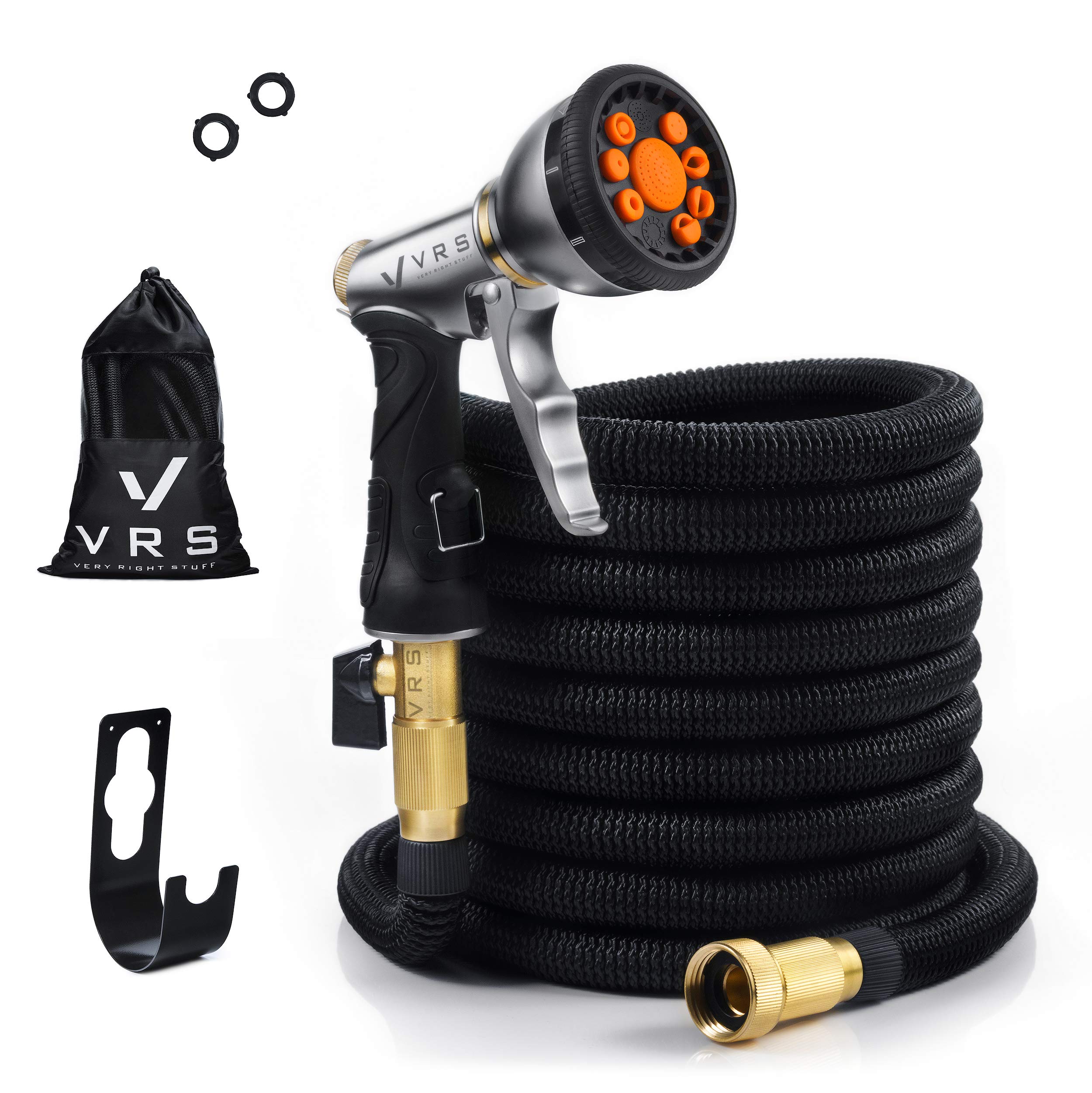 Very Right Stuff Expandable Garden Hose 50ft - Superior 3750D Fabric, 3-Layers Natural Latex Tube & Premium Brass Connectors - Zinc Spray Nozzle & Metal Holder - Lightweight & Flexible Watering Kit