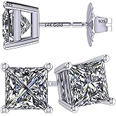14K Gold Posts & Sterling Silver Princess Cut CZ Stud Earrings Made with Swarovski Zirconia, 1.50-4.00ctw