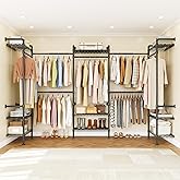 ONBRILL U5 Wall Mounted Closet System, Industrial Pipe Clothing Rack, Black | Metal Clothes Rack with 4 Telescopic Rods &amp; 3 Fixing Rods &amp; 9 Shelves, Heavy Duty Closet Organizers and Storage in Wardrobe