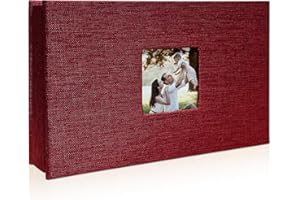 HENPISEN Photo Album 4x6 with 100 Pockets,Slip-in Picture Albums,Linen Cover Memory Book with Front Window,Black Page Vertical Photo Book for Wedding,Family,Anniversare,Baby,Vacation(Red)