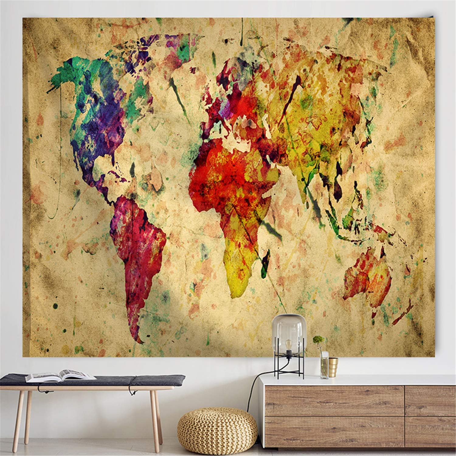 Amazon Com Potenco Tapestry Wall Hanging World Map Abstract Dope Wall Art Decor Decorations Tapestry For Livingroom Bedroom Dorm 150x130cm World Map Home Kitchen