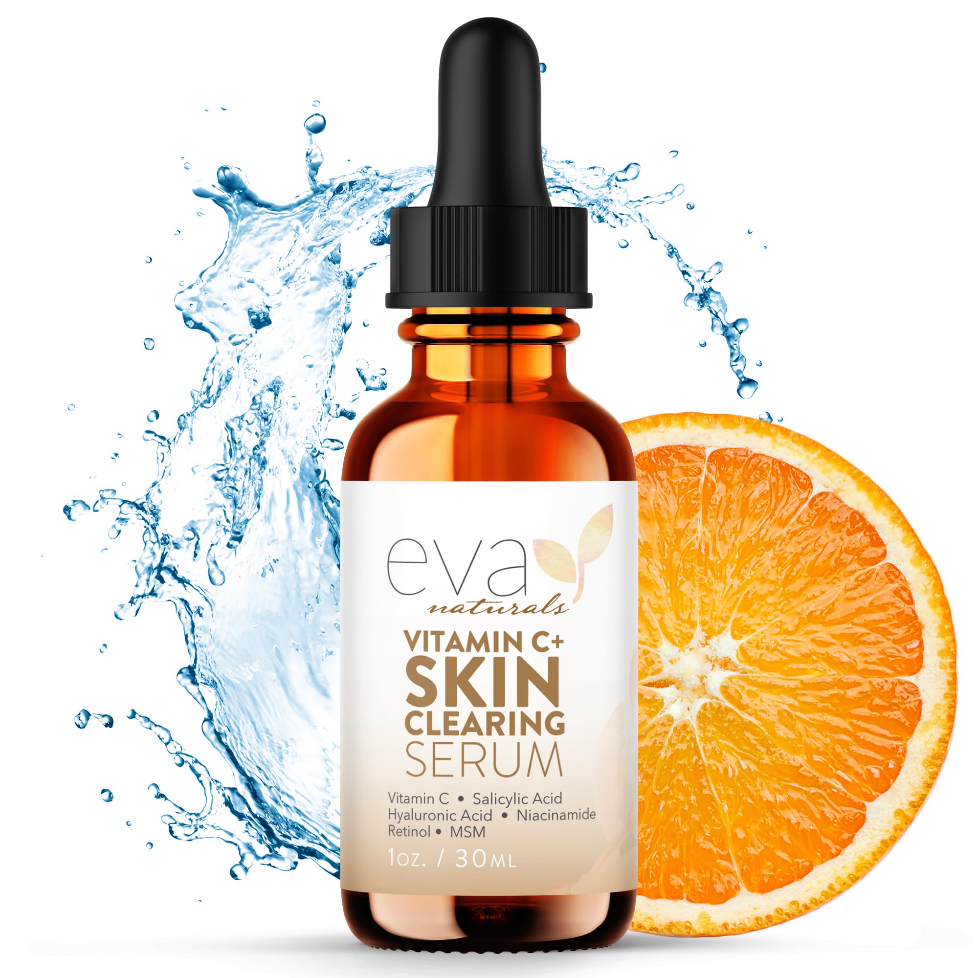 Eva Naturals Vitamin C Serum for Face – Skin Clearing Treatment with Retinol, Niacinamide & Natural Extracts – Fades Dark Spots, Fights Acne & Improves Radiance (30 mL)