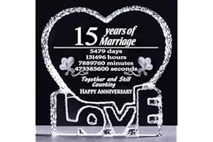 YWHL Fifteen 15 Year Marriage Gifts for Her 15th Anniversary Crystal Paperweight Keepsake Gift