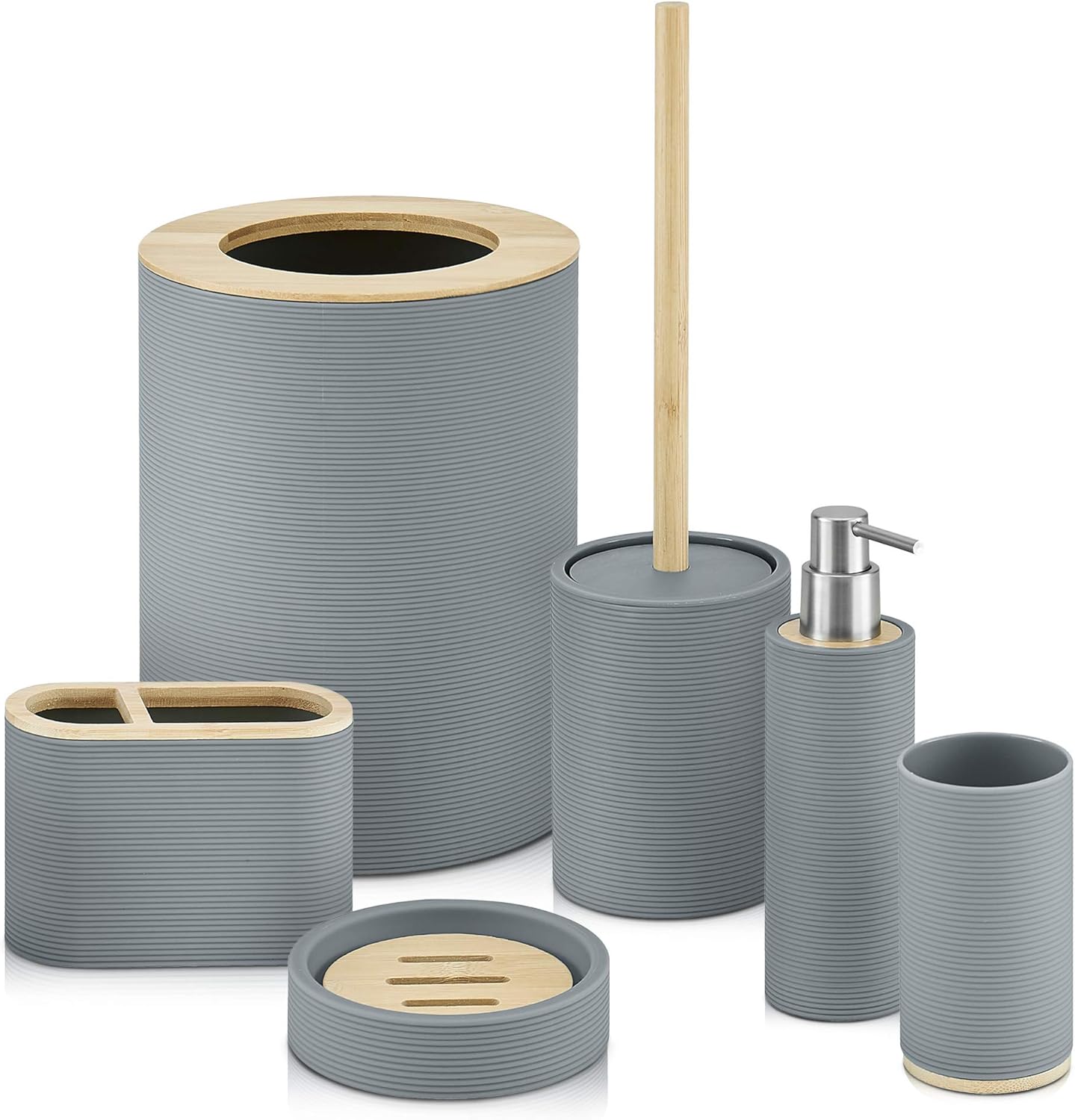 6pc Bathroom Sink Accessory Set With Bamboo Trim Modern Vanity