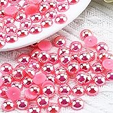 Briskbloom 300PCS 10mm Flatback Half Pearls for Crafts Crocs Scrapbooking Embellishement, Flatback Pearls Gems for Shoes Cups Jewelry, Imitation Loose Pearl Beads (Pink AB)