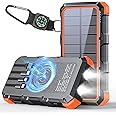 Solar Charger Power Bank 49800mAh Wireless Charger QC 3.0 Fast Charging Power Bank 8 Outputs 4 Inputs Solar Portable Charger Compatible with All Mobile Devices,SOS/Strobe/Strong Flashlights (Orange)