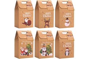 30PCS Christmas Kraft Gift Bags with Assorted Christmas Prints and Tags for Kraft present Bags, Goody Bags, Xmas Gift Bags, S