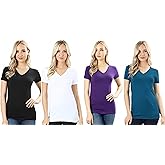 4 Pack Zenana Women's Basic V-Neck T-Shirts
