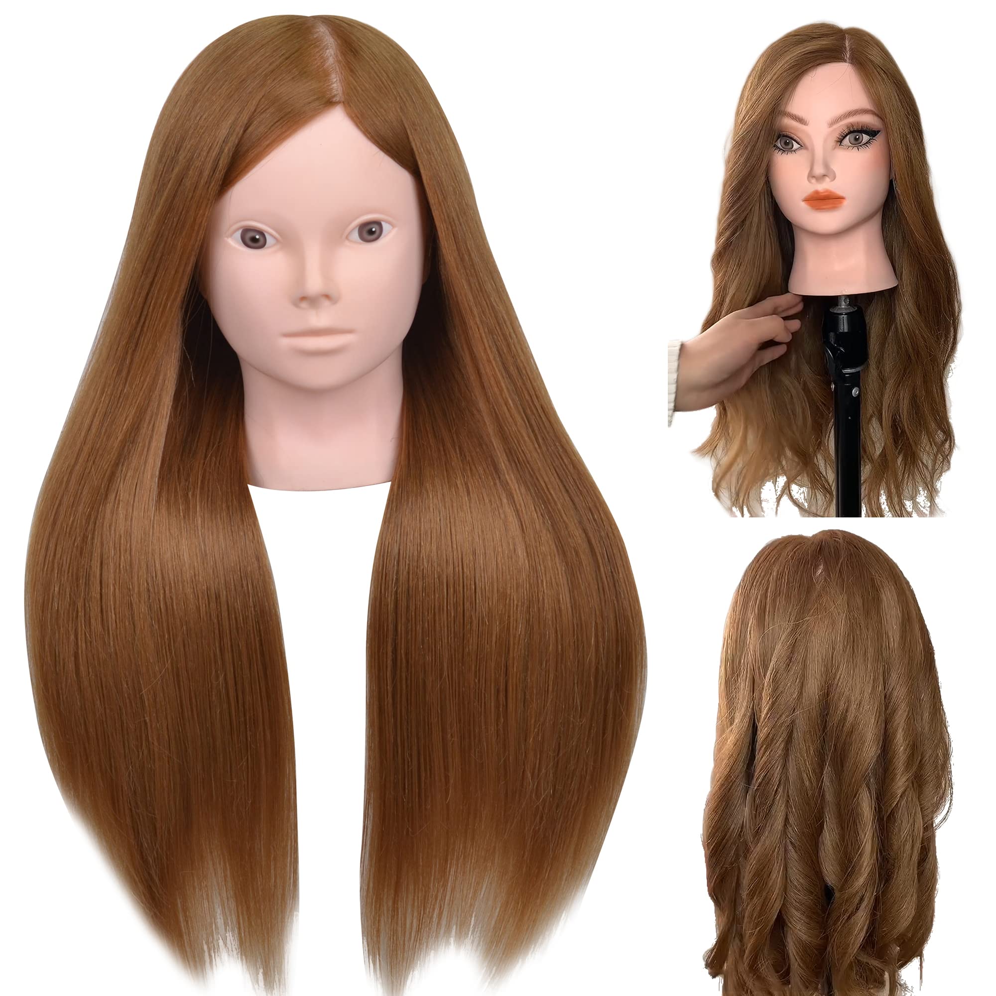 PERFEHAIR 22" Hair and Makeup Hairdressing Training Mannequin Dolls Head with 70% Real Hair, Manikin Doll Model Head for Girls Practice Face Make Up, Hair Styling-Light Brown