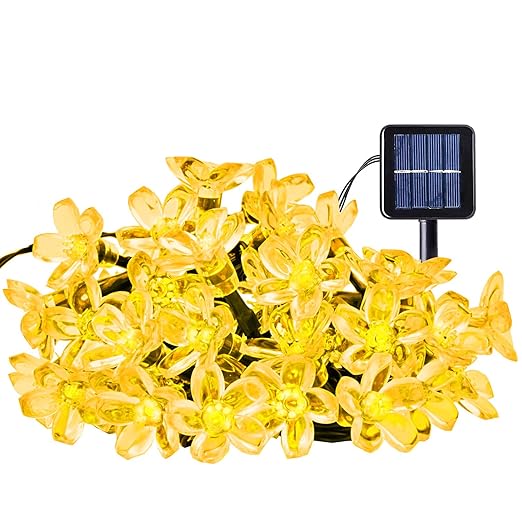 Ecandy secuencia solar Luces al aire libre flor de luz de hadas 23 pies 50 LED multi color de la flor de iluminación para la Navidad, la fiesta, la decoración del jardín. (blanco cálido)