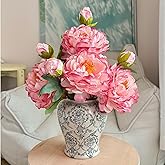 Vintage Chinoiserie Ginger Jar Ceramic Vase, Decorative Porcelain Flower Vase for Centerpiece Living Room Table Shelf, Retro Country Decor