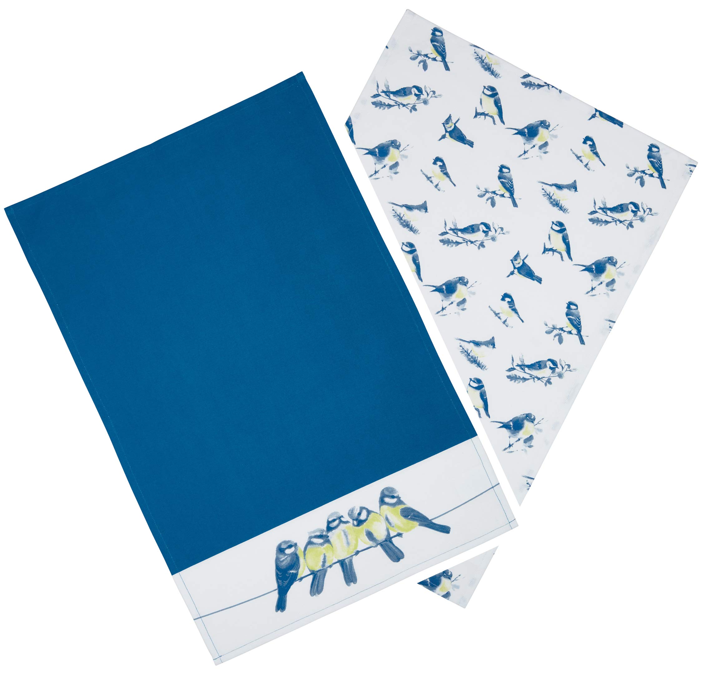 KitchenCraft Tea Towels Set, 'Blue Birds' Design, 1% Cotton, White/Blue, 7 x 47 cm, 2 Pieces