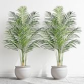 Keeplush 5ft Artificial Palm Tree Indoor Plant Tall Fake Tropical Paradise Palm Tree in Pot with Real Bark Design Faux Areca Palm Tree for Home Office Living Room Bedroom Farmhouse Modern Decor 2pcs