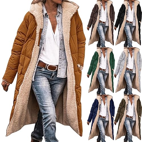Winter Jackets For Women Uk 2025 Ladies Fashionable Longline Warm Winter Coat Double Faced Waterproof Coats Long Sleeve Hooded Down Jacket Warm Up Outfits Casual Plus Size Womens Parka Coat Brown