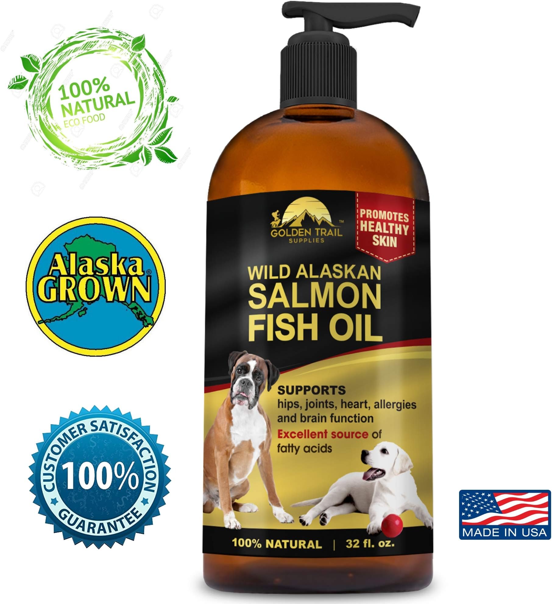 Omega 3 Fish Oil Supplement for Dogs, Cats & Horses - Wild Alaskan Salmon Liquid Combats Pet Allergies, Improves Skin & Fur Health, Alleviates Joint Pain - 100% Natural Formula for Pets 16 & 32oz