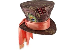 ELOPE Disney Mad Hatter Top Hat - Adjustable Hat with Peacock Feather and Satin Scarf, Officially Licensed