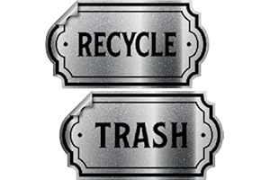 VINYL FRIEND Recycle and Trash Sticker Logo Symbol - 4.9" by 2.5" - Elegant Golden Look for Trash Cans, Containers, and Garbage bins - Laminated Vinyl Decal (XSmall, Silver)