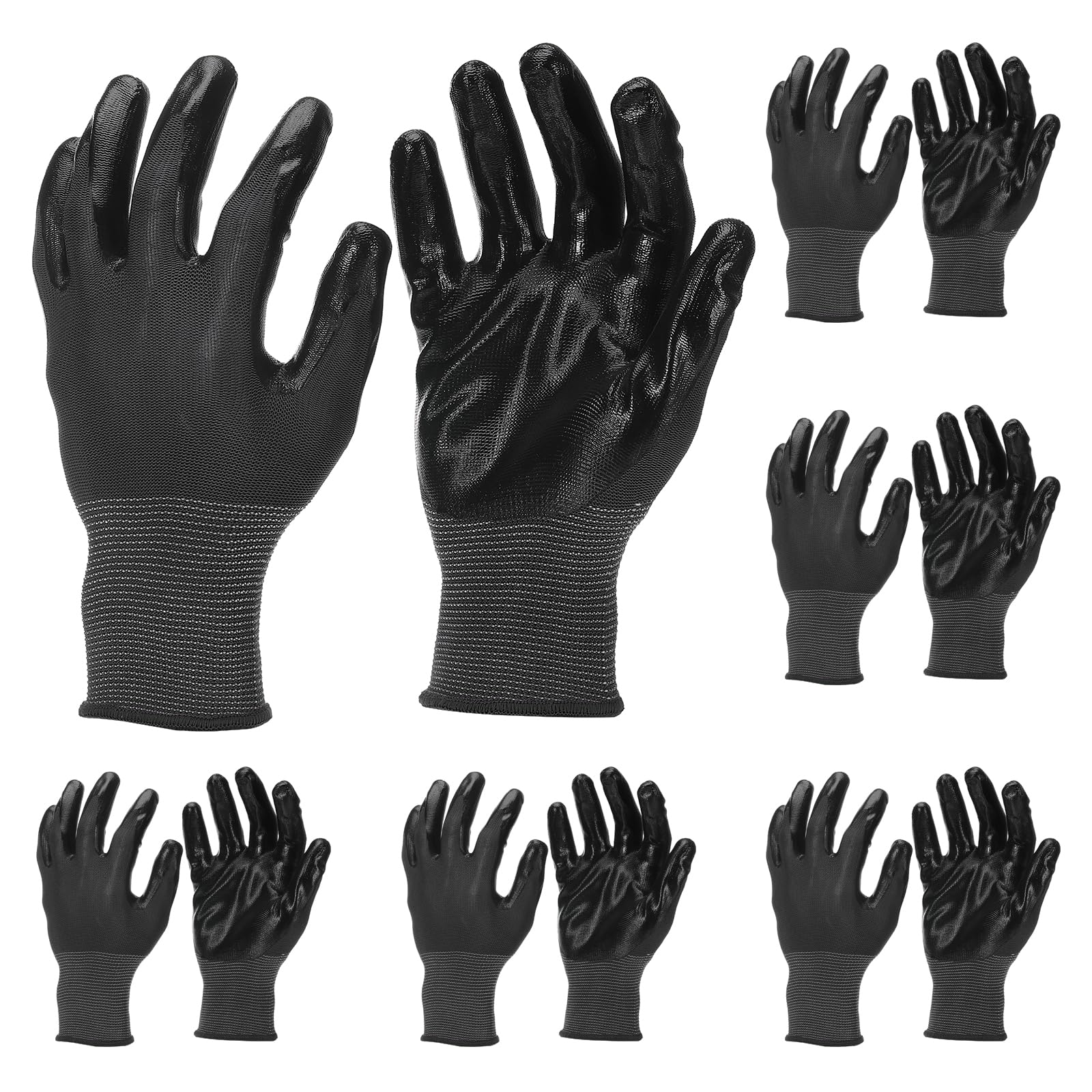 PATIKIL Safety Work Gloves Nitrile Coated, 6 Pair Non-slip Gardening Gloves Seamless Knit Working Gloves with Grip for Women Men Warehouse, Black, XX-Large Size