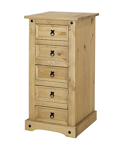 Corona 5 Drawer Chest Narrow Tallboy Waxed Pine Amazon Co Uk
