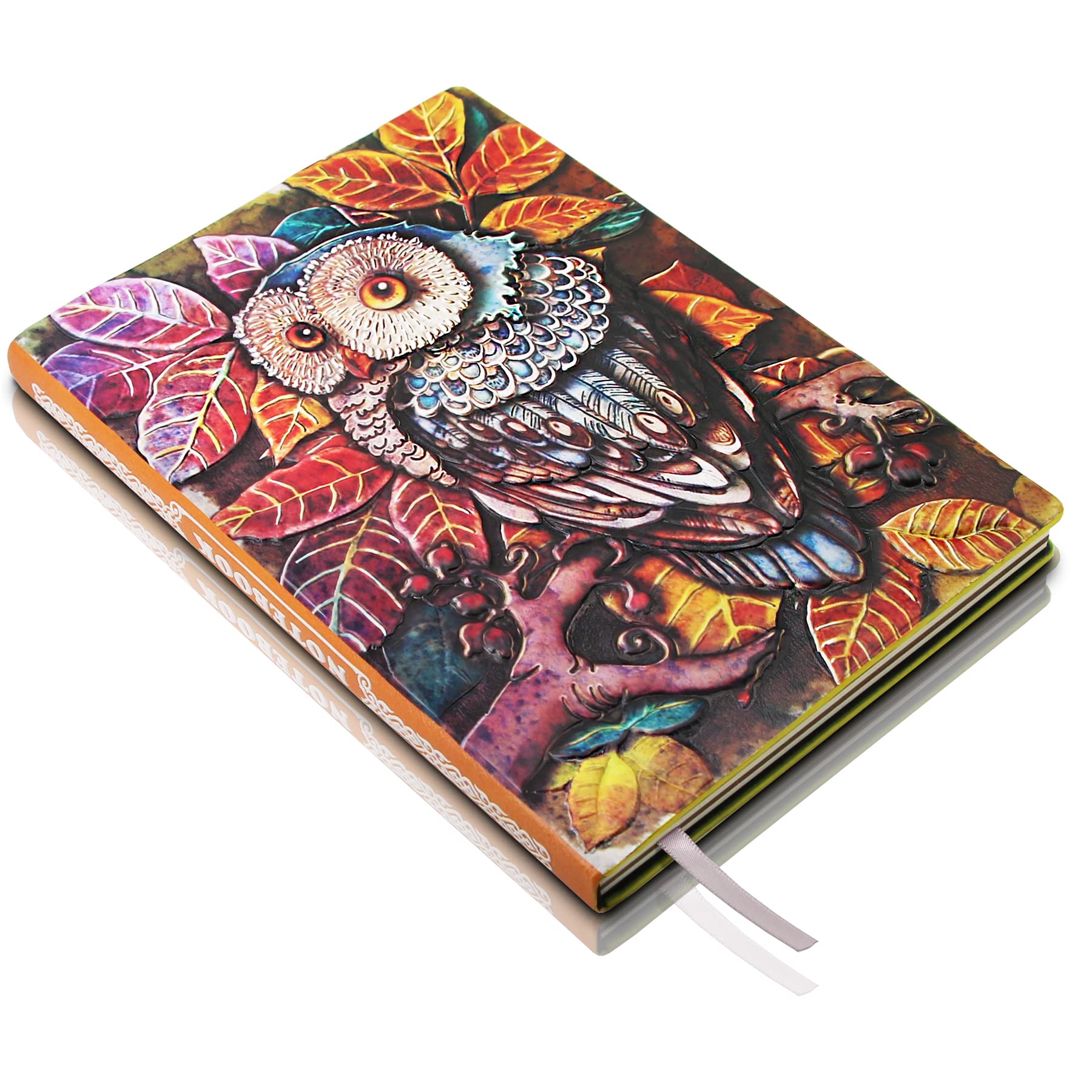 HomWanna Owl Embossed Leather Journal Notebook - 3D Handmade Vintage Owl Journals Travel Diary with Lined Paper Antique leather sketchbook Writing Journals Owl Gift for Women & Men (A5, Multicolor)