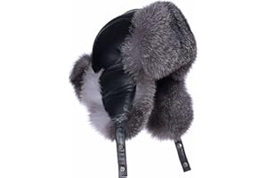 HEIZZI Real Fur Bomber Hat Unisex-Adult Weather Fox Fur Aviator Hat with Sheepskin Leather Shell Windproof